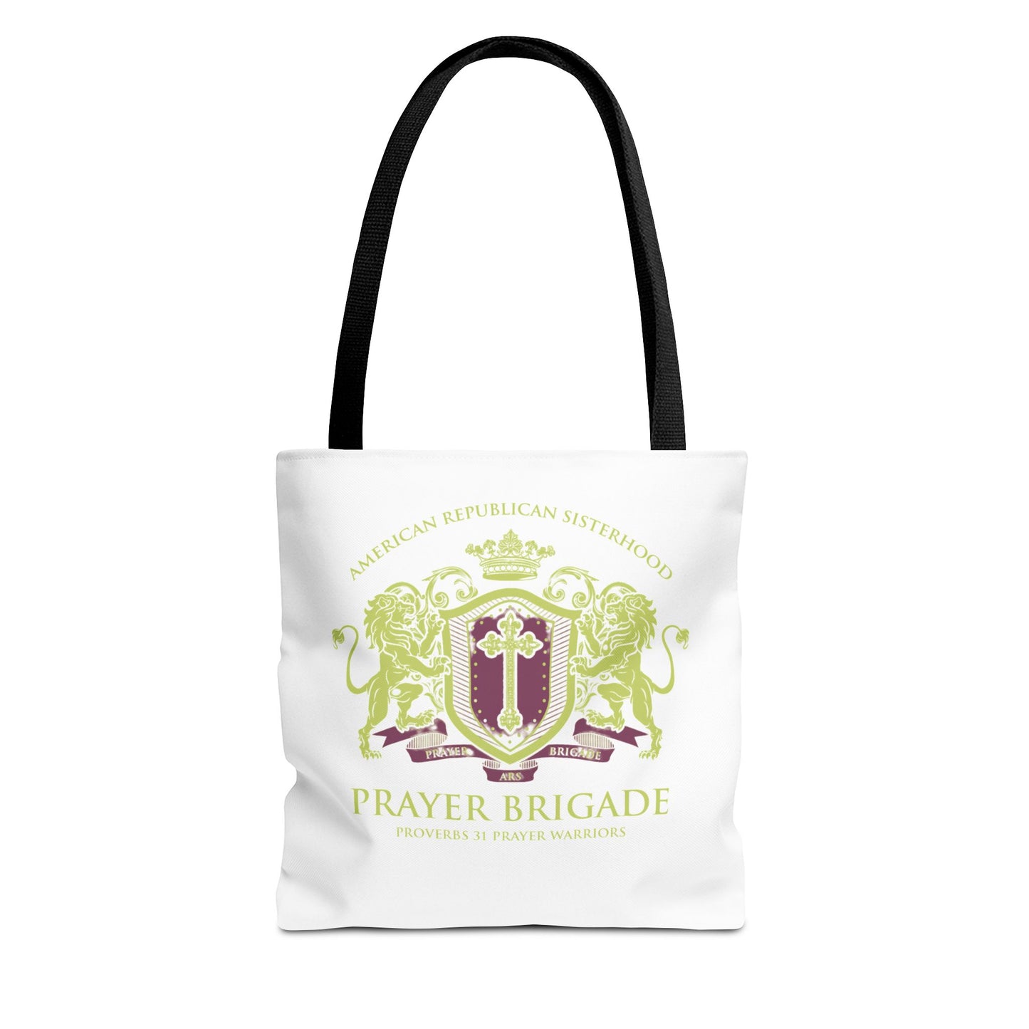 ARS Prayer Brigade Tote Bag (White with Green/Purple Logo) - Sweet Baby Jeez Teez