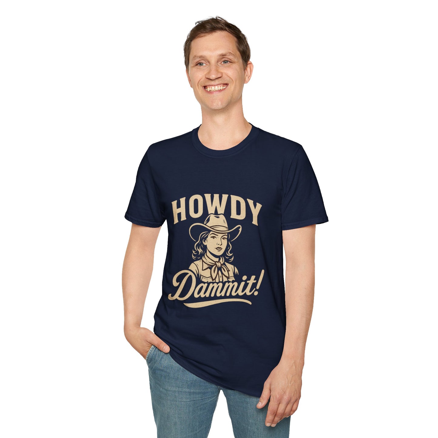 Howdy Dammit! Aggie Texas Cowgirl Softstyle Tshirt (Gold Logo)