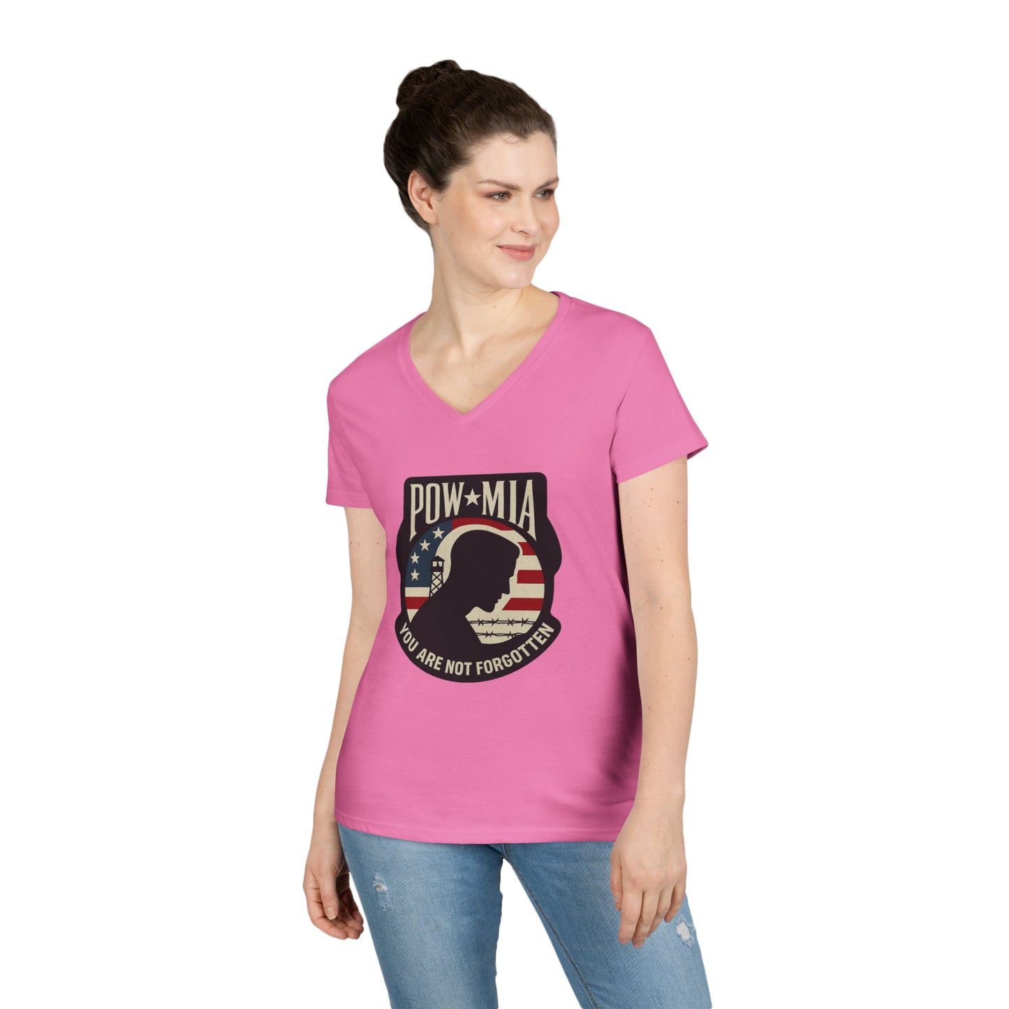 "POW MIA You are not Forgotten" Military Support Women's V-Neck T-Shirt