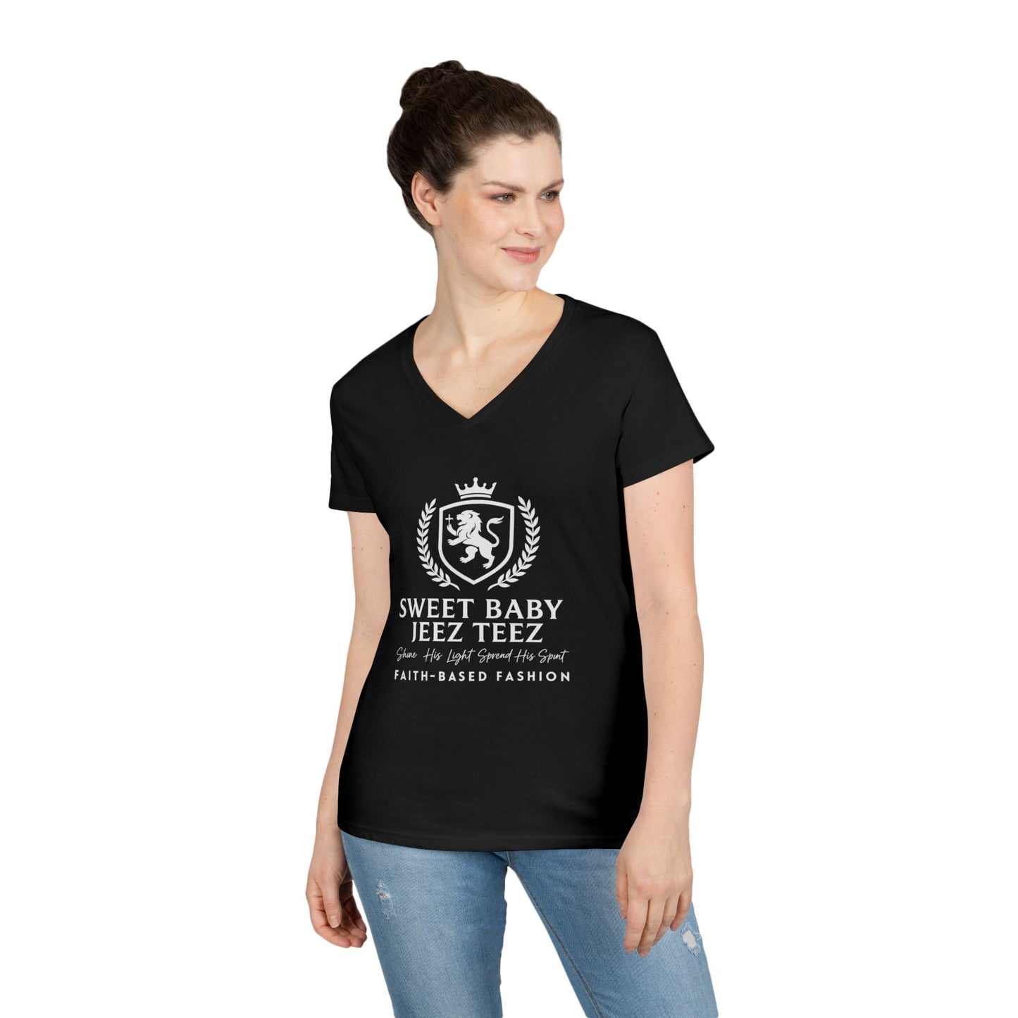 Sweet Baby Jeez Teez Faith-Based Fashion Semi-Fitted Women's V-Neck Tshirt