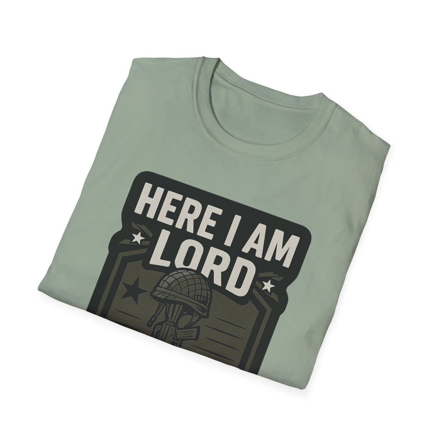 "Here I Am Lord Send Me" Bible Verse Inspirational Faith T-Shirt (Military Logo)