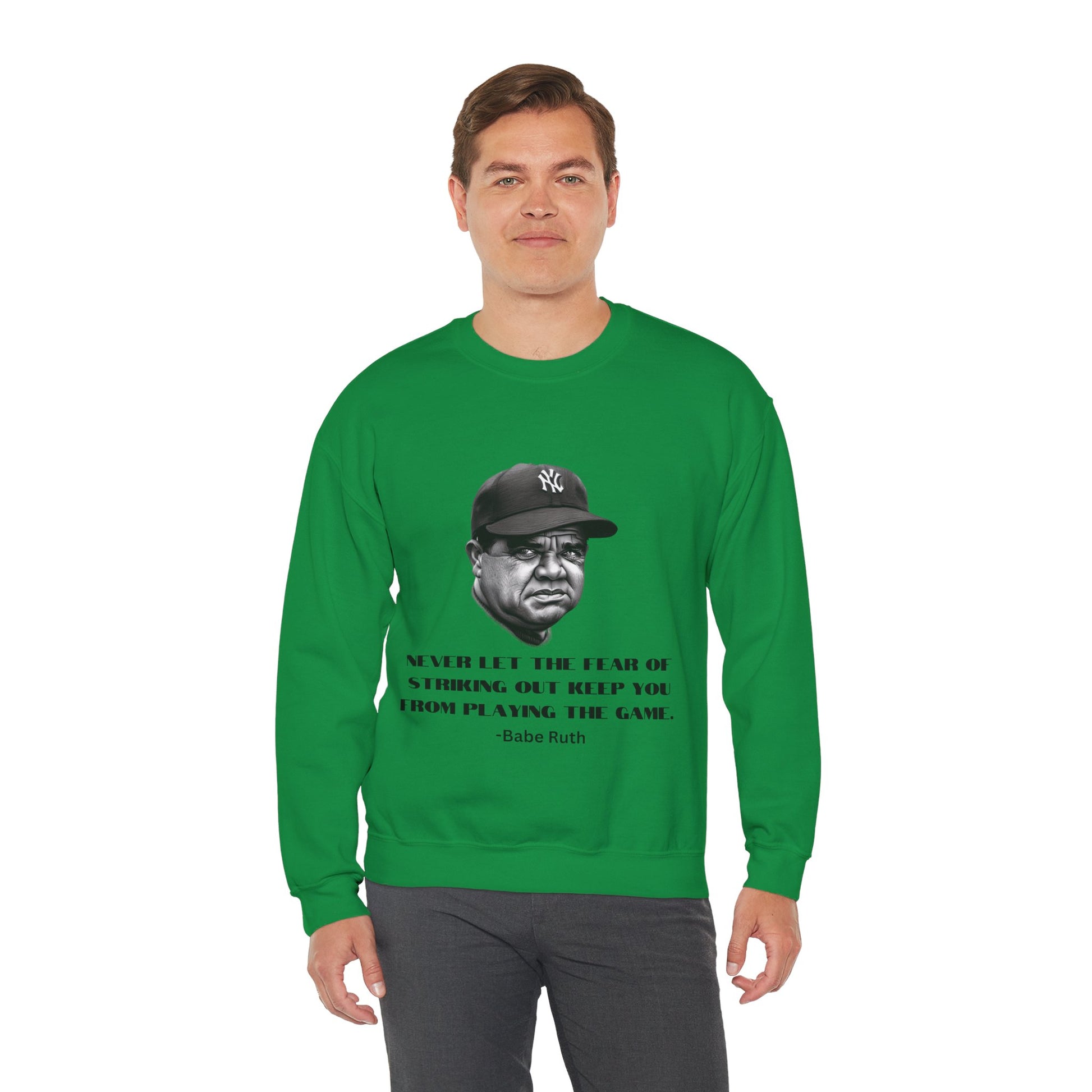 Strike Out Babe Ruth Men's Crewneck Sweatshirt (IW Grayscale Logo) - Sweet Baby Jeez Teez