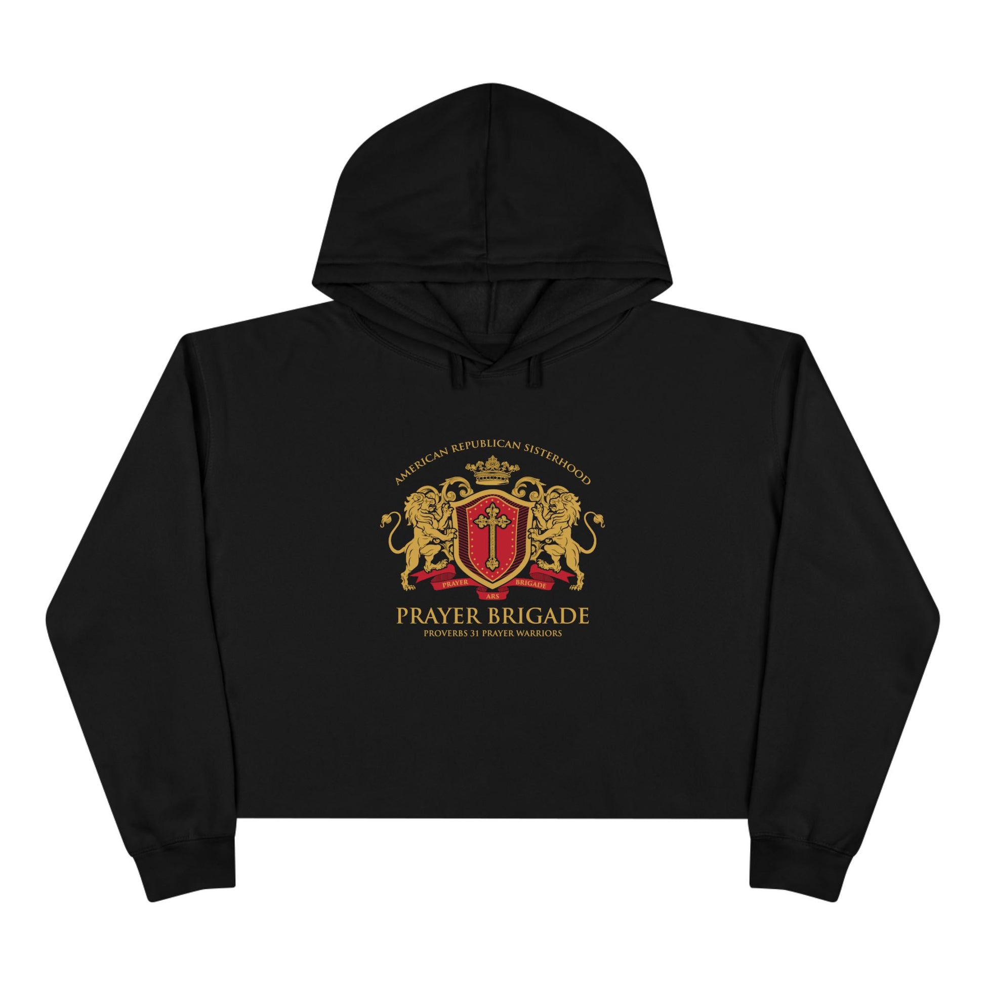 ARS Prayer Brigade Crop Hoodie (Gold/Red Logo) - Sweet Baby Jeez Teez
