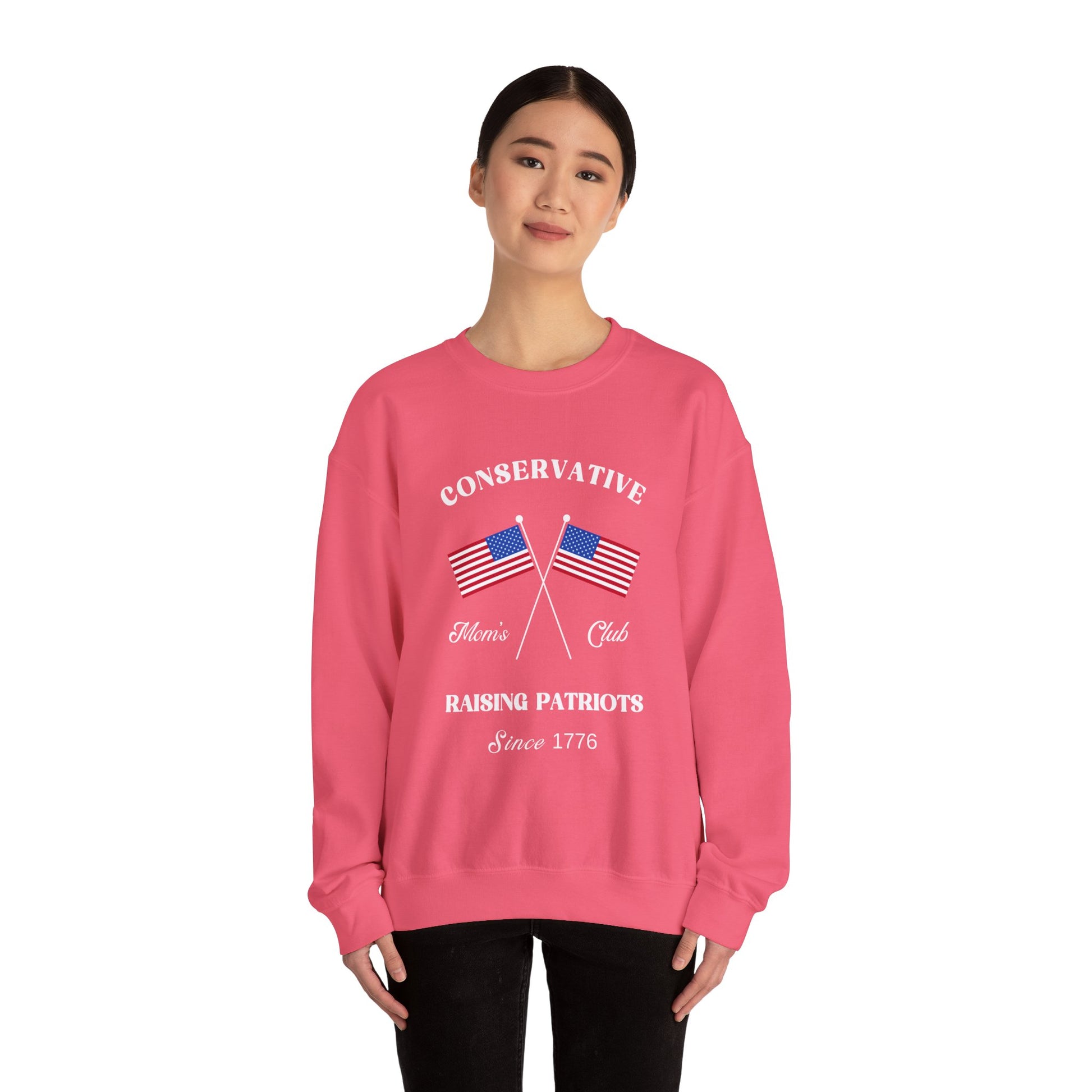 Conservative Mom's Club Crewneck Sweatshirt - Raising Patriots Since 1776 (White Logo) - Sweet Baby Jeez Teez