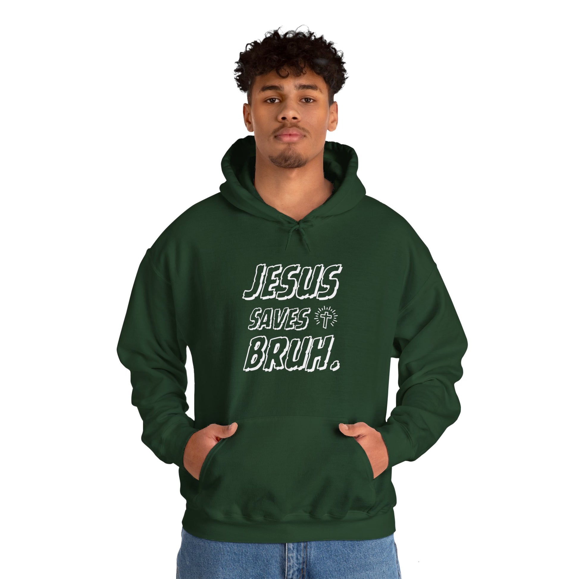 Jesus Saves Bruh Men's Hoodie (White Logo) - Sweet Baby Jeez Teez