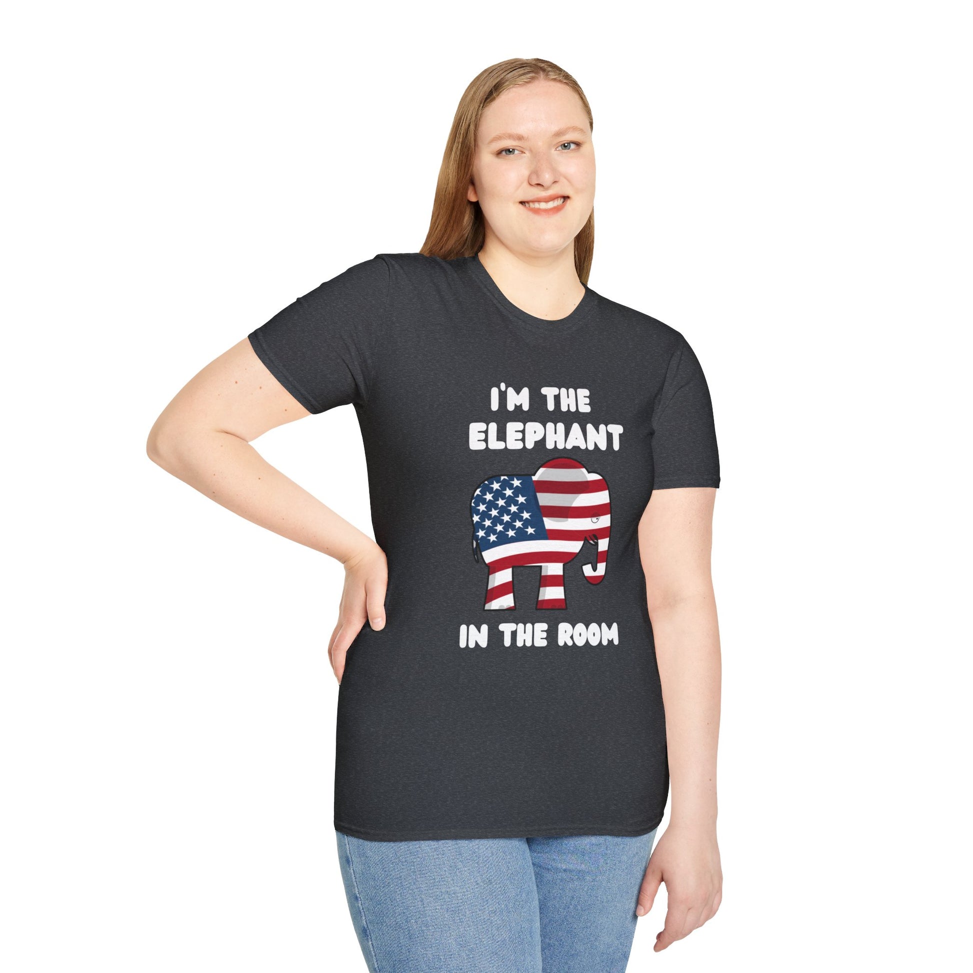 Elephant in Room Cartoon Women's Relaxed/Plus Tshirt (White Logo, Red & Gray Tshirts) - Sweet Baby Jeez Teez