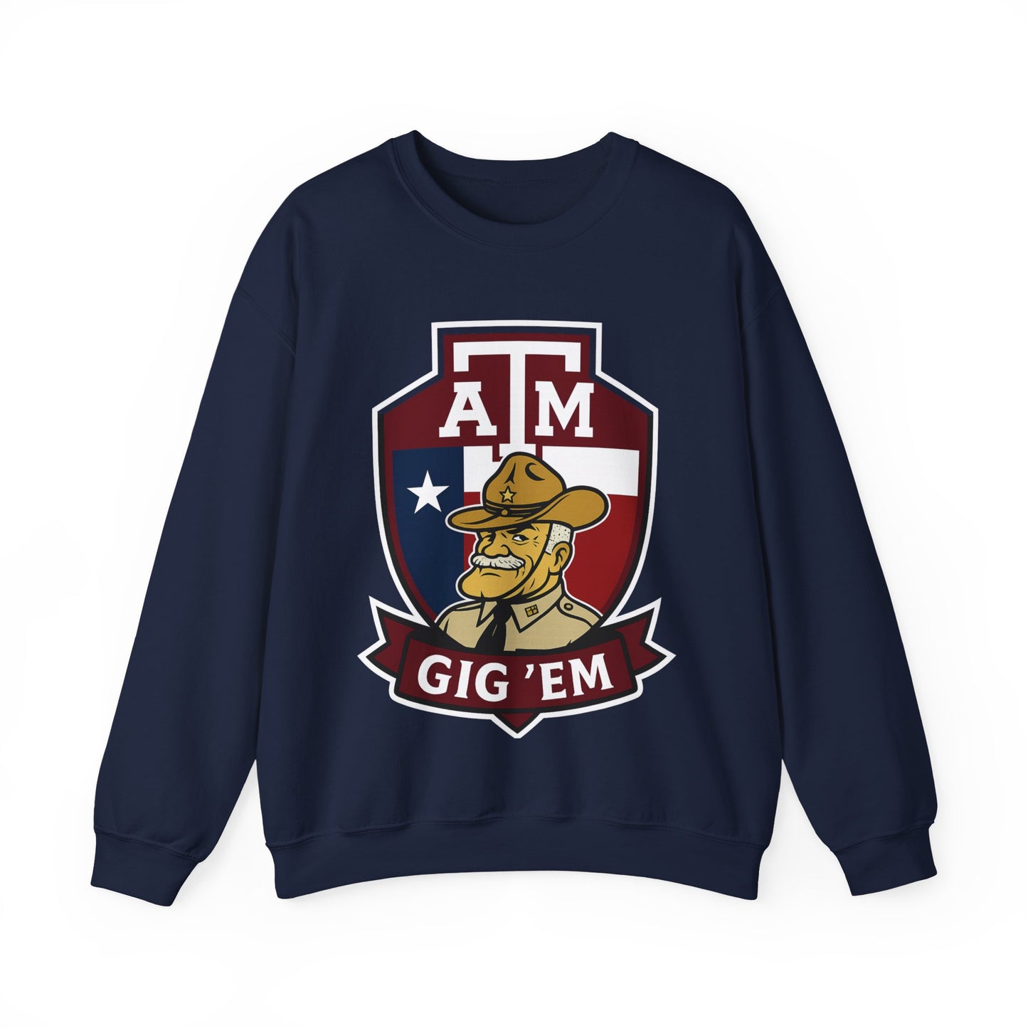 Gig 'Em Aggies Old Sarge Crest Texas A&M Soft Cozy Sweatshirt (Texas Flag Logo 1)