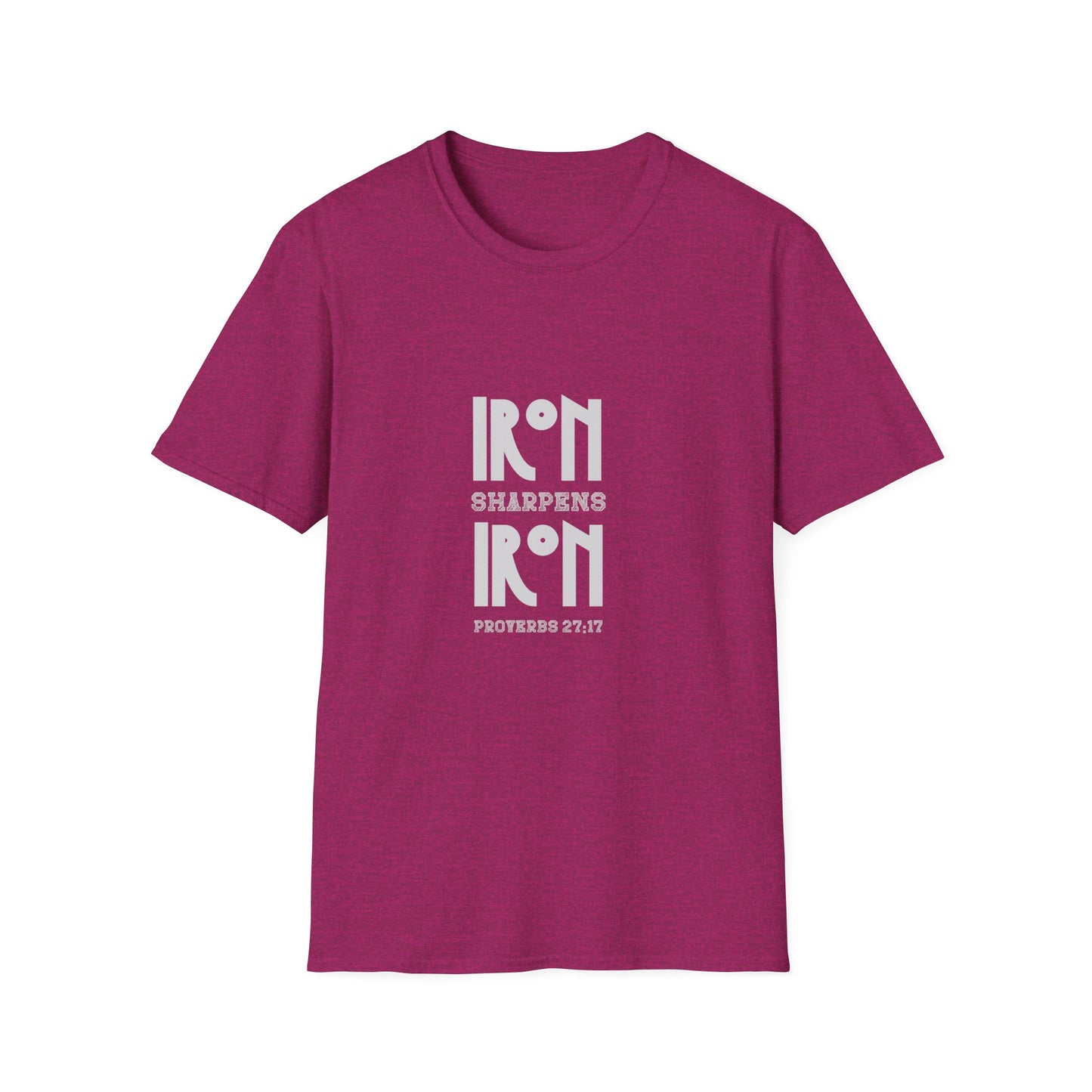 "Iron Sharpens Iron" Bible Verse Christian Inspirational Softstyle Tshirt (Gray Logo)
