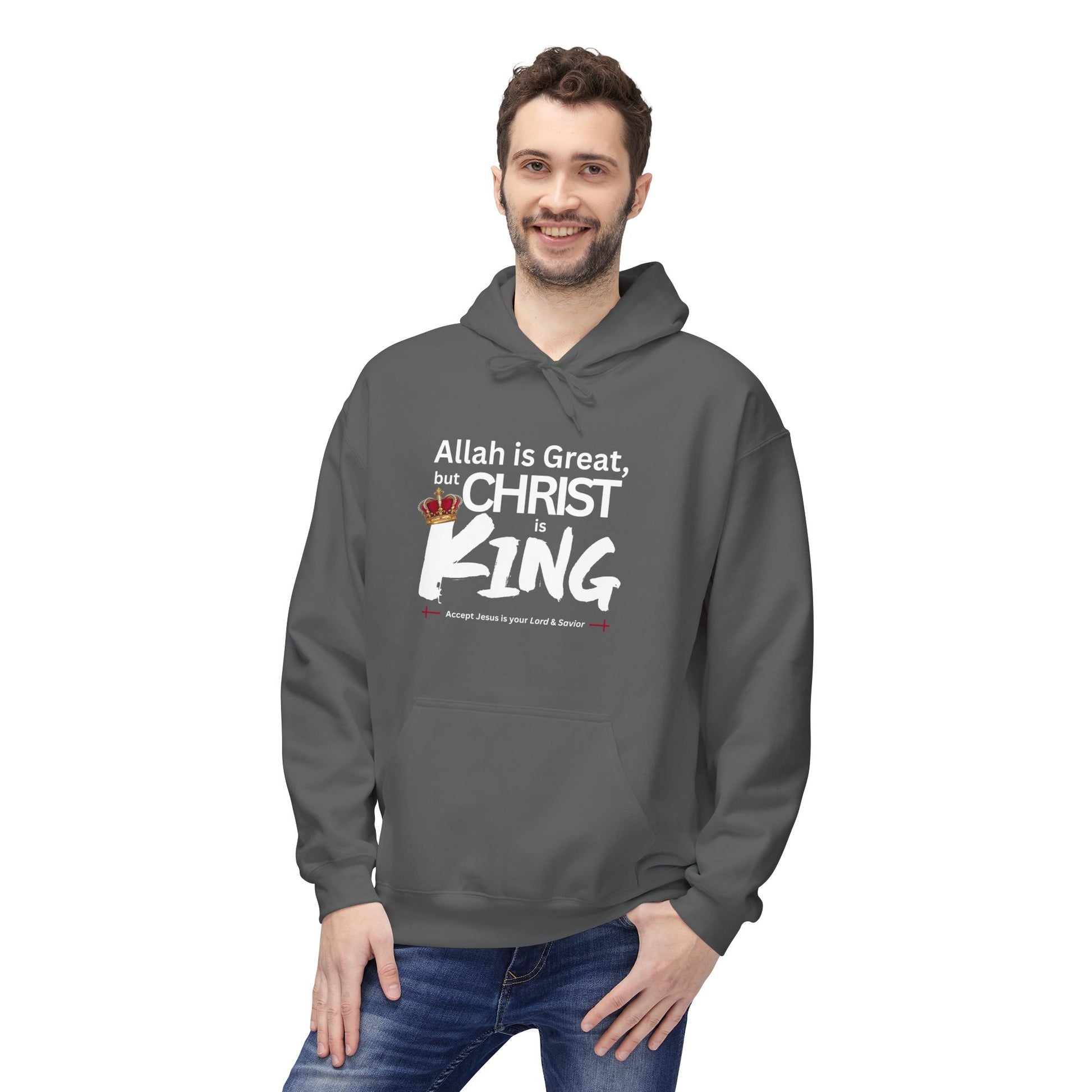"Christ is King" Cozy Unisex Fleece Hoodie (Great Logo - White) - Sweet Baby Jeez Teez