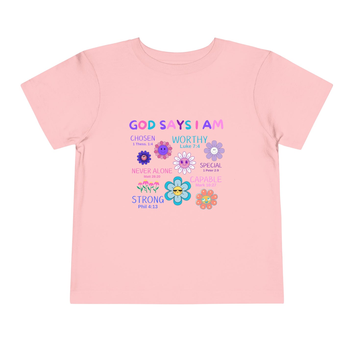 God Says I am Toddler Tshirt (Flower Logo) - Sweet Baby Jeez Teez