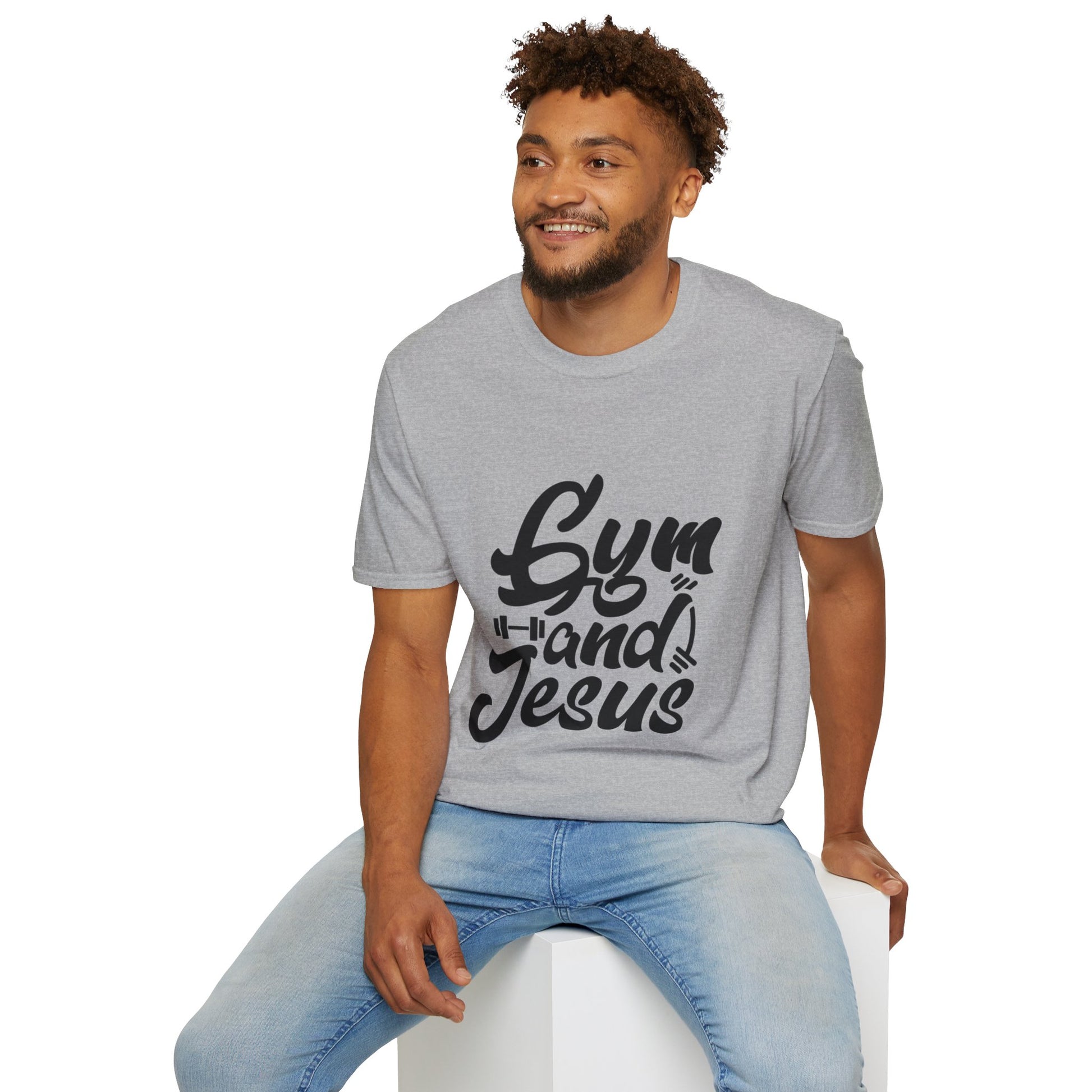 Gym and Jesus Men's Tshirt (Black Logo) - Sweet Baby Jeez Teez