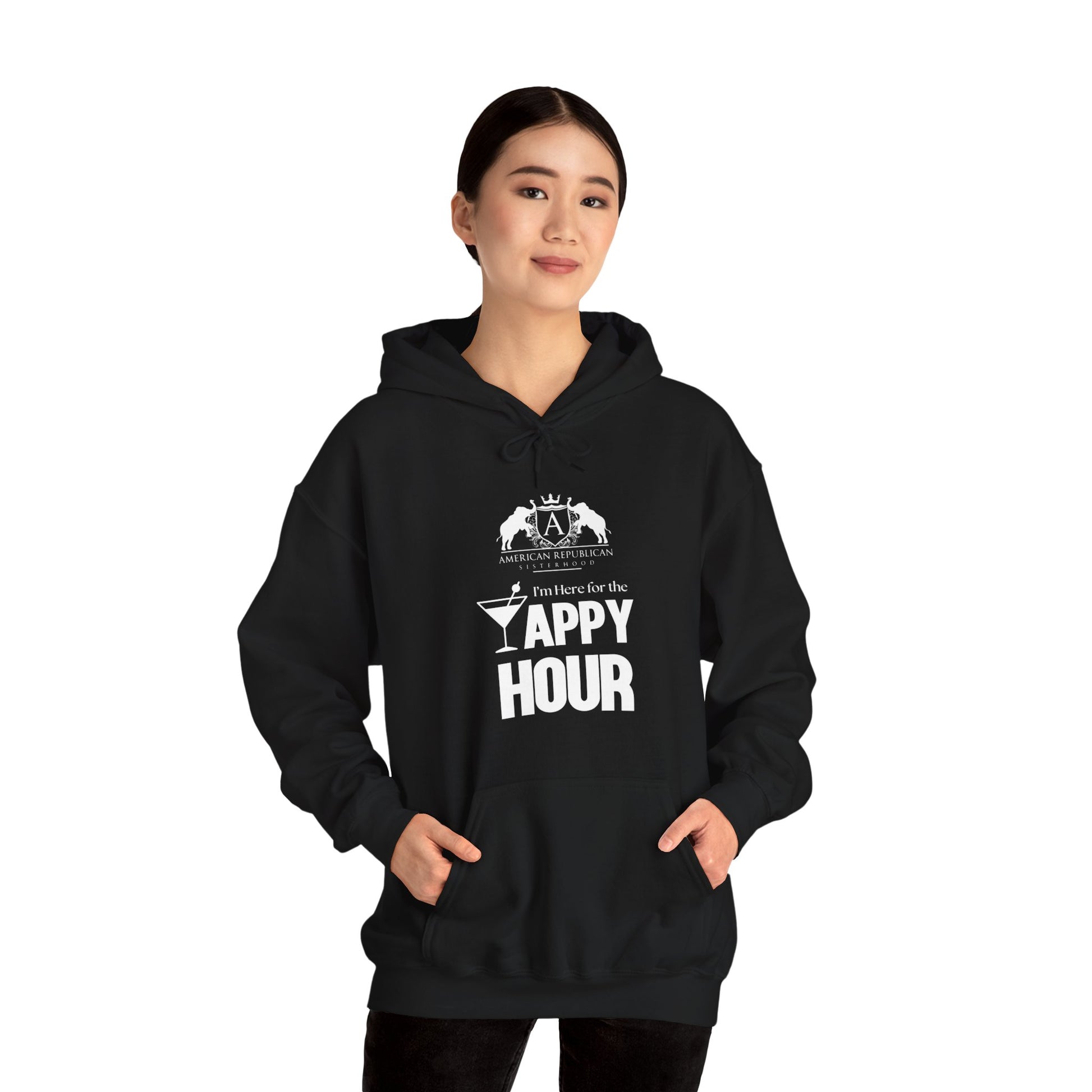 Here for the Yappy Hour Women's Relaxed Hoodie (ARS - White Logo) - Sweet Baby Jeez Teez