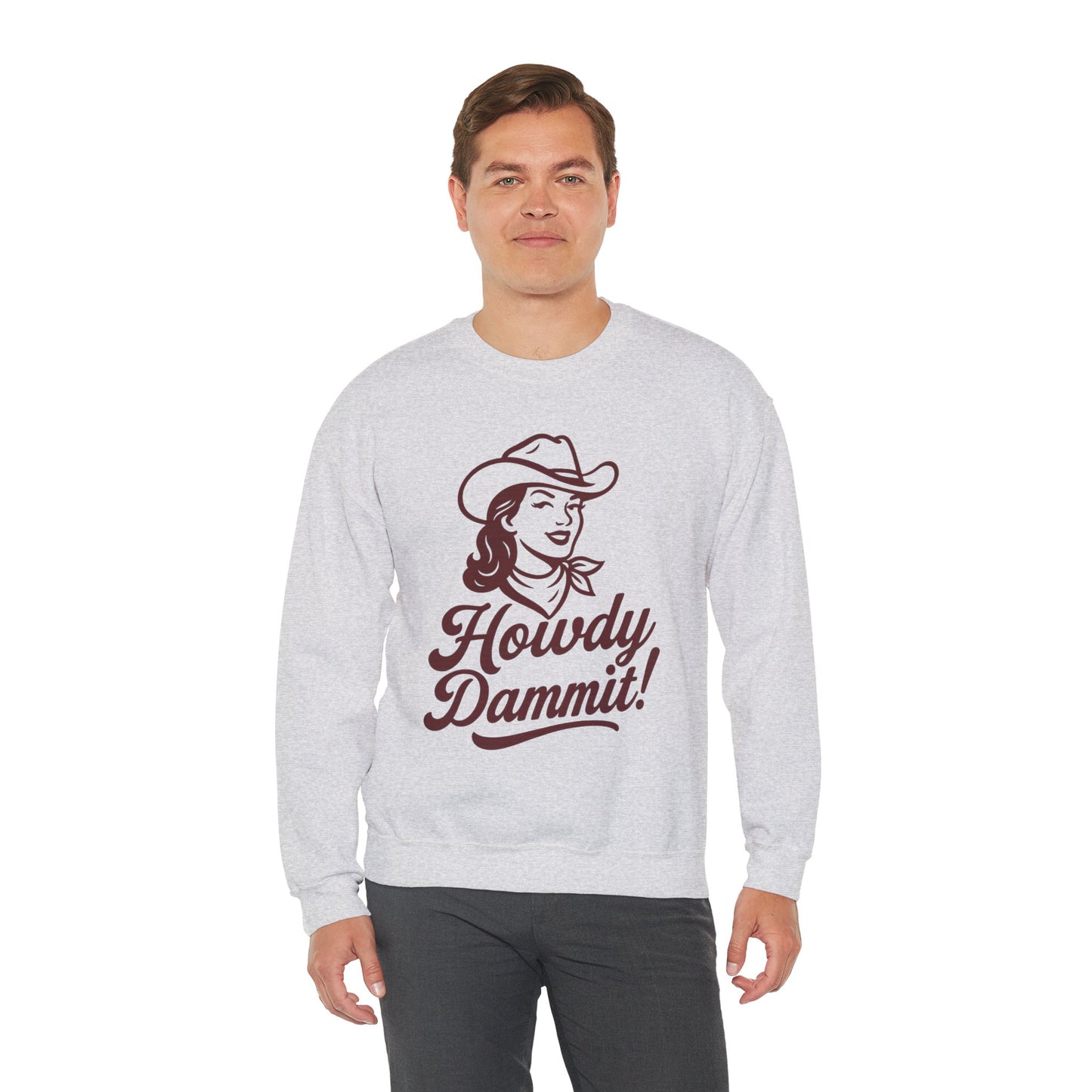 Howdy Dammit! Aggie Texas Cowgirl Cozy Unisex Sweatshirt (Maroon Logo)