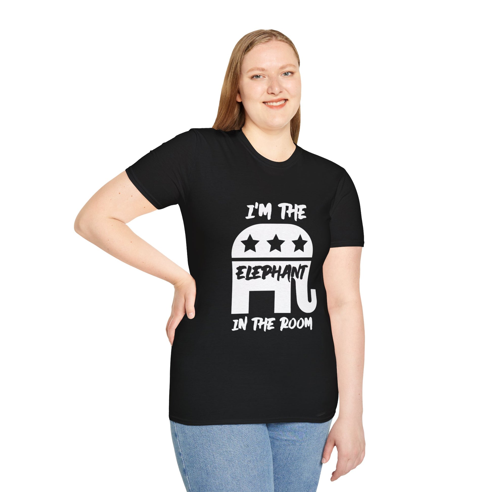 Elephant Women's Relaxed/Plus Tshirt (White/Black Logo) - Sweet Baby Jeez Teez