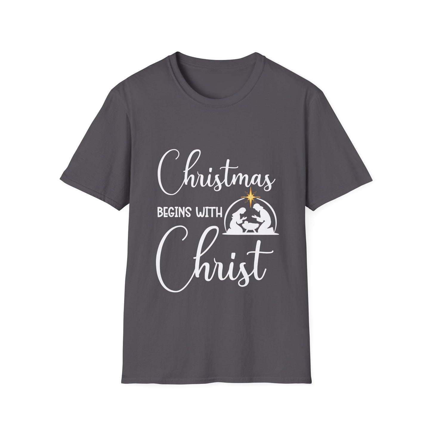 Christmas Begins with Christ Men's Tshirt (White/Gold Logo)