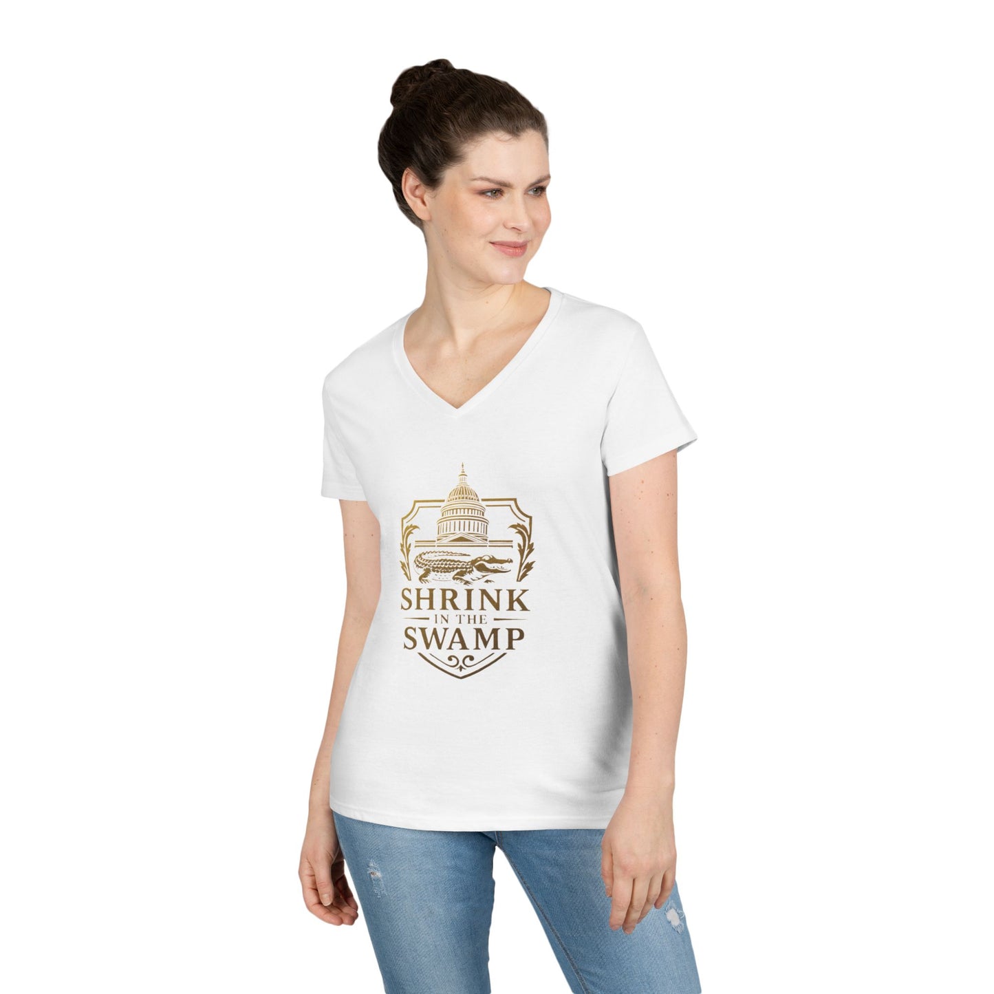 Shrink in the Swamp [TM] Ladies' V-Neck T-Shirt - Sweet Baby Jeez Teez