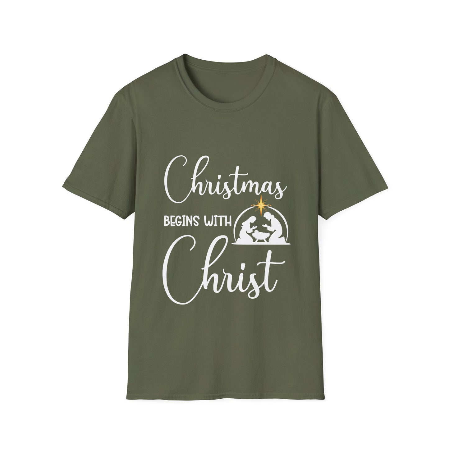 Christmas Begins with Christ Men's Tshirt (White/Gold Logo)