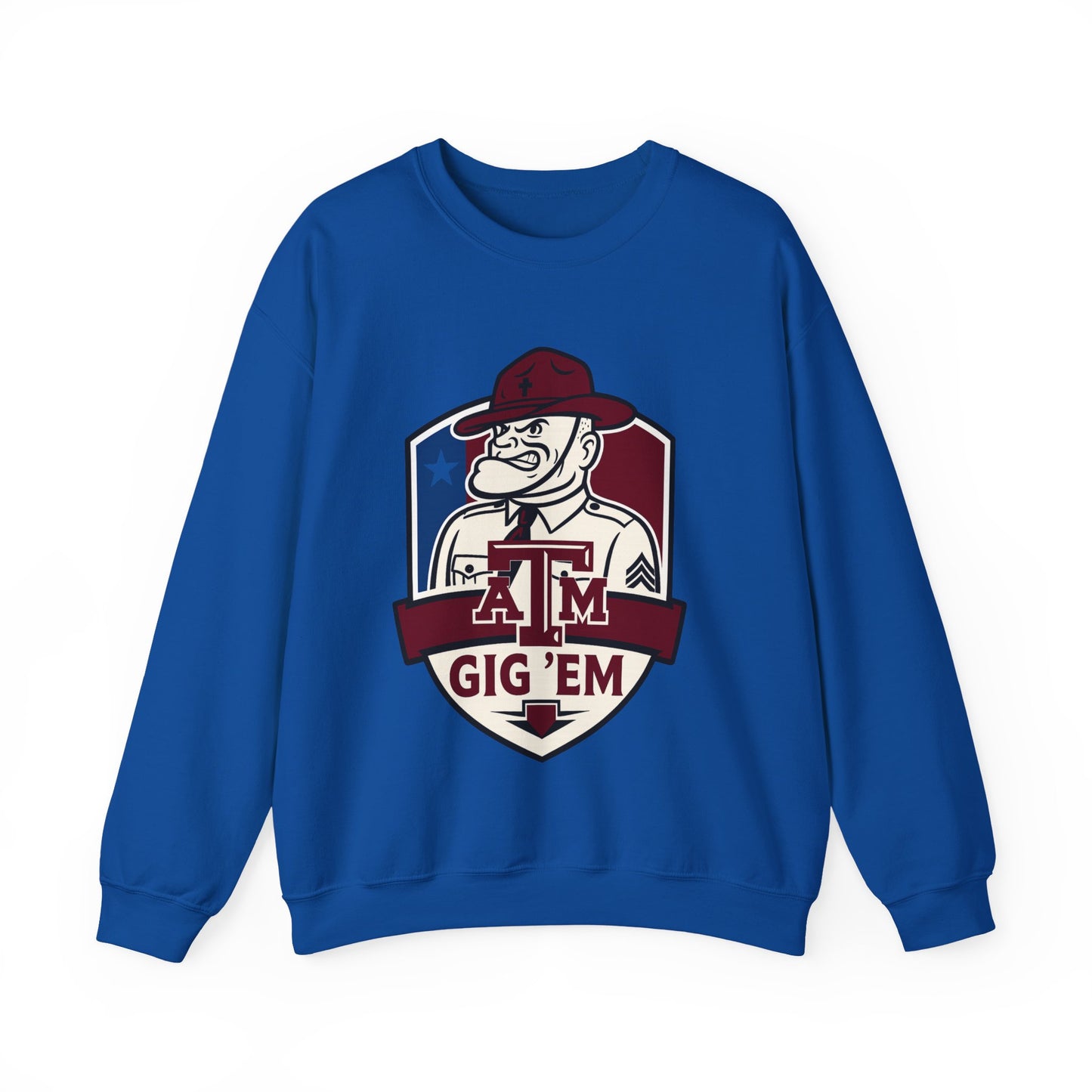 Gig 'Em Aggies Old Sarge Crest Texas A&M Soft Cozy Sweatshirt (Texas Flag Logo 2)