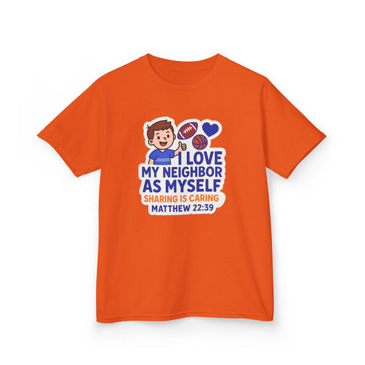"Love My Neighbor" Sharing is Caring Christian Boy's Bible Verse Sticker Tshirt