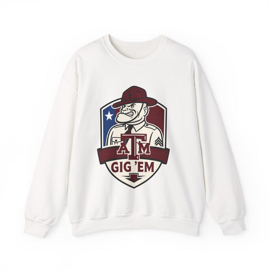 Gig 'Em Aggies Old Sarge Crest Texas A&M Soft Cozy Sweatshirt (Texas Flag Logo 2)