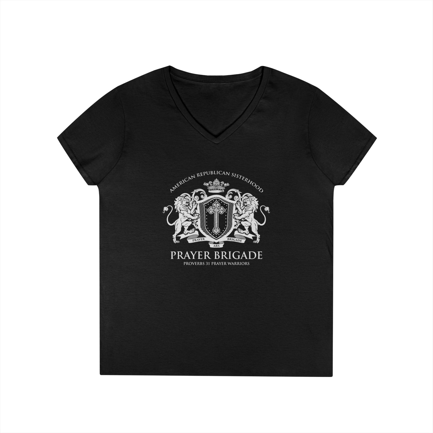 ARS Prayer Brigade Ladies' V-Neck T-Shirt (Light Gray with Light Gray Logo)
