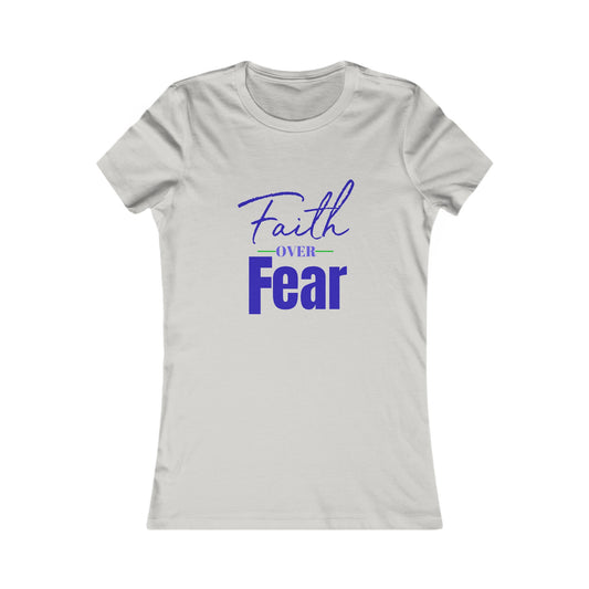 Faith Over Fear Women's Fitted Tshirt (Navy and Green Logo) - Sweet Baby Jeez Teez