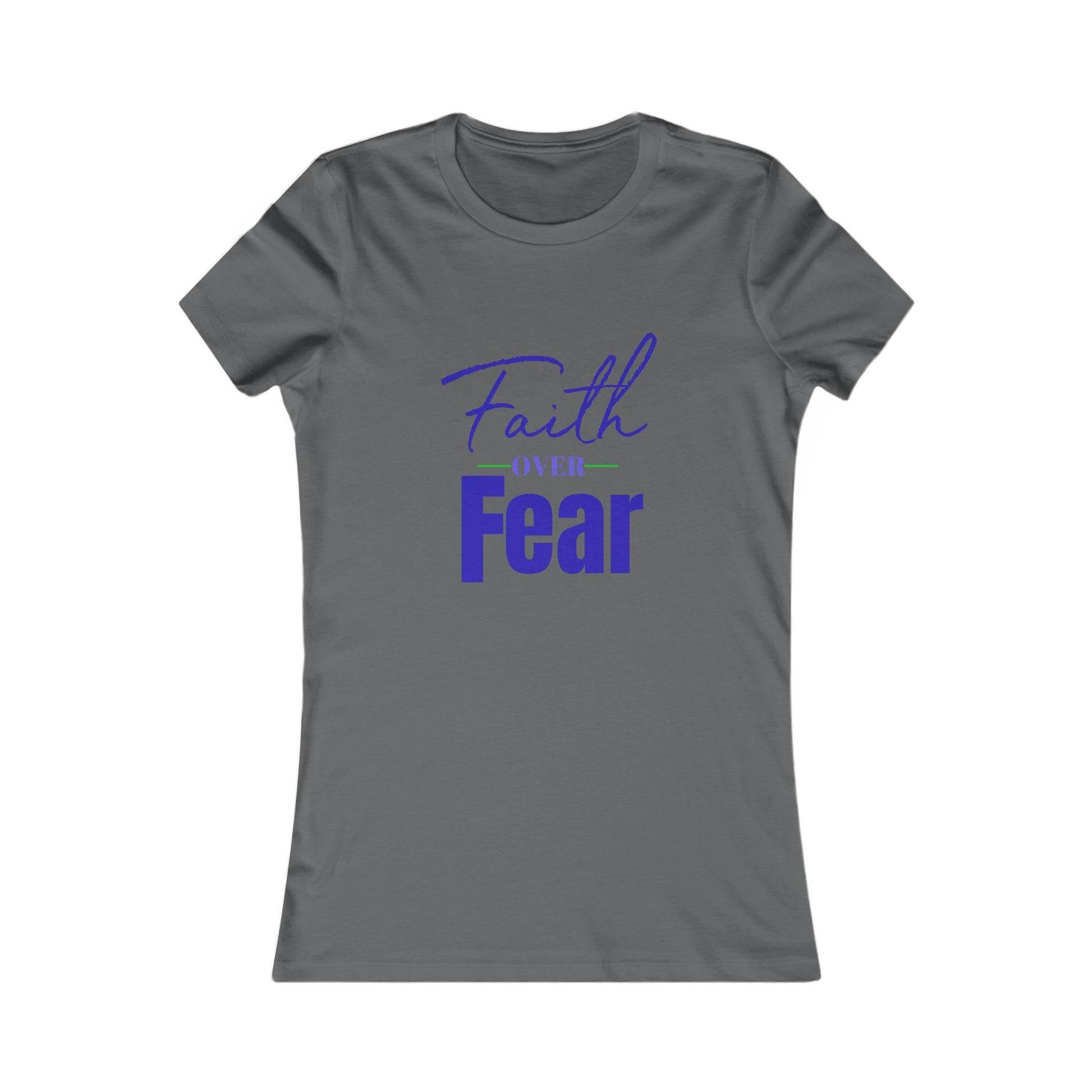 Faith Over Fear Women's Fitted Tshirt (Navy and Green Logo) - Sweet Baby Jeez Teez