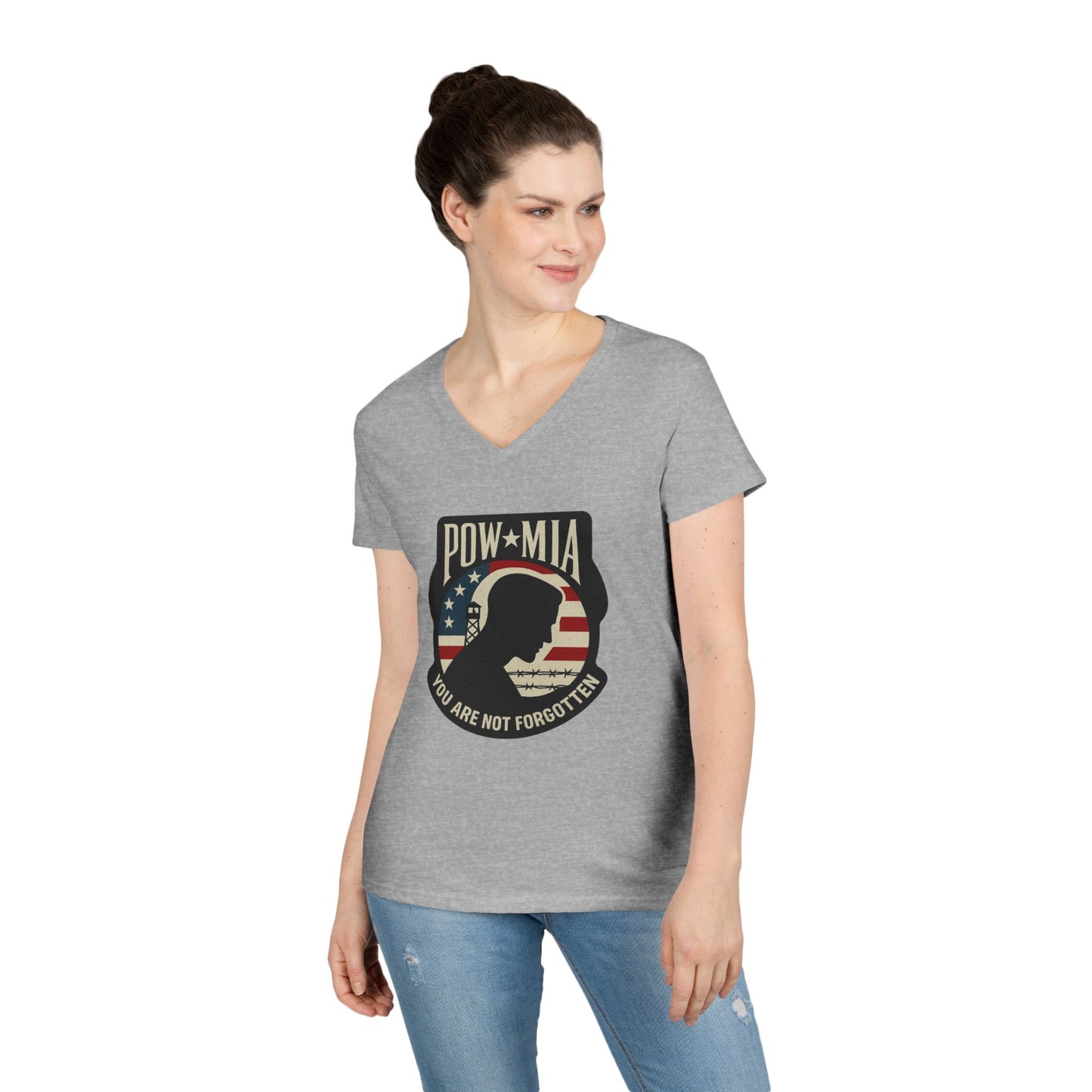 "POW MIA You are not Forgotten" Military Support Women's V-Neck T-Shirt