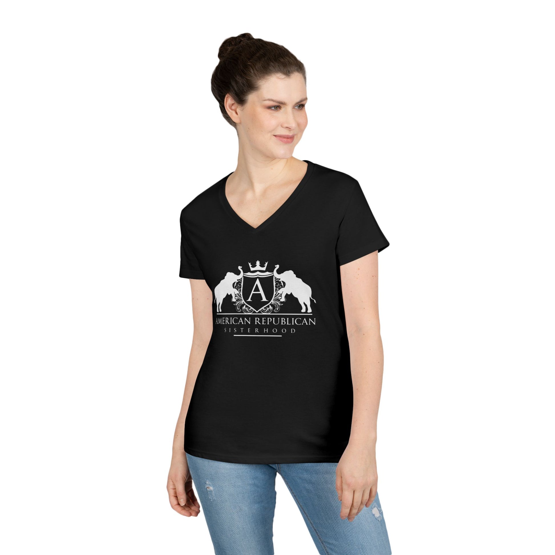 ARS Logo Ladies V-Neck Tshirt (ARS - White Logo) - Sweet Baby Jeez Teez