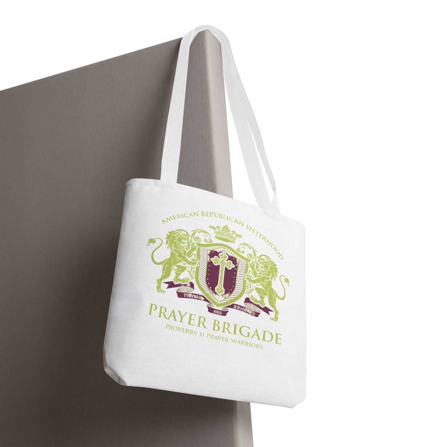 ARS Prayer Brigade Tote Bag (White with Green/Purple Logo) - Sweet Baby Jeez Teez