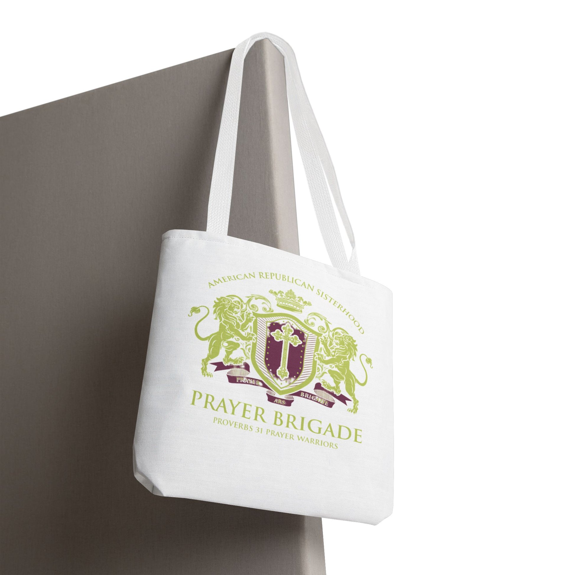 ARS Prayer Brigade Tote Bag (White with Green/Purple Logo) - Sweet Baby Jeez Teez