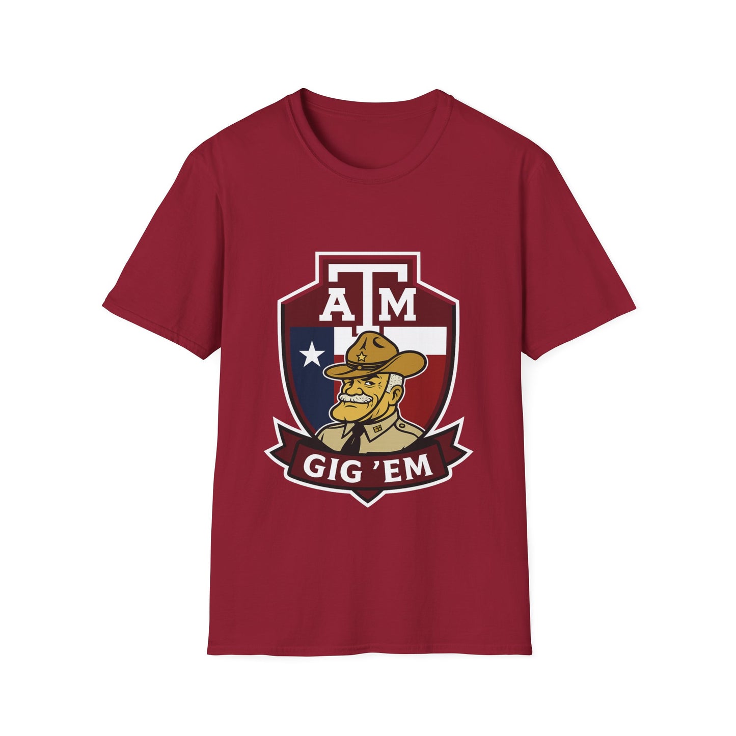 Gig 'Em Aggies Old Sarge Crest Soft Relaxed Tshirt (Texas Flag Logo 1)