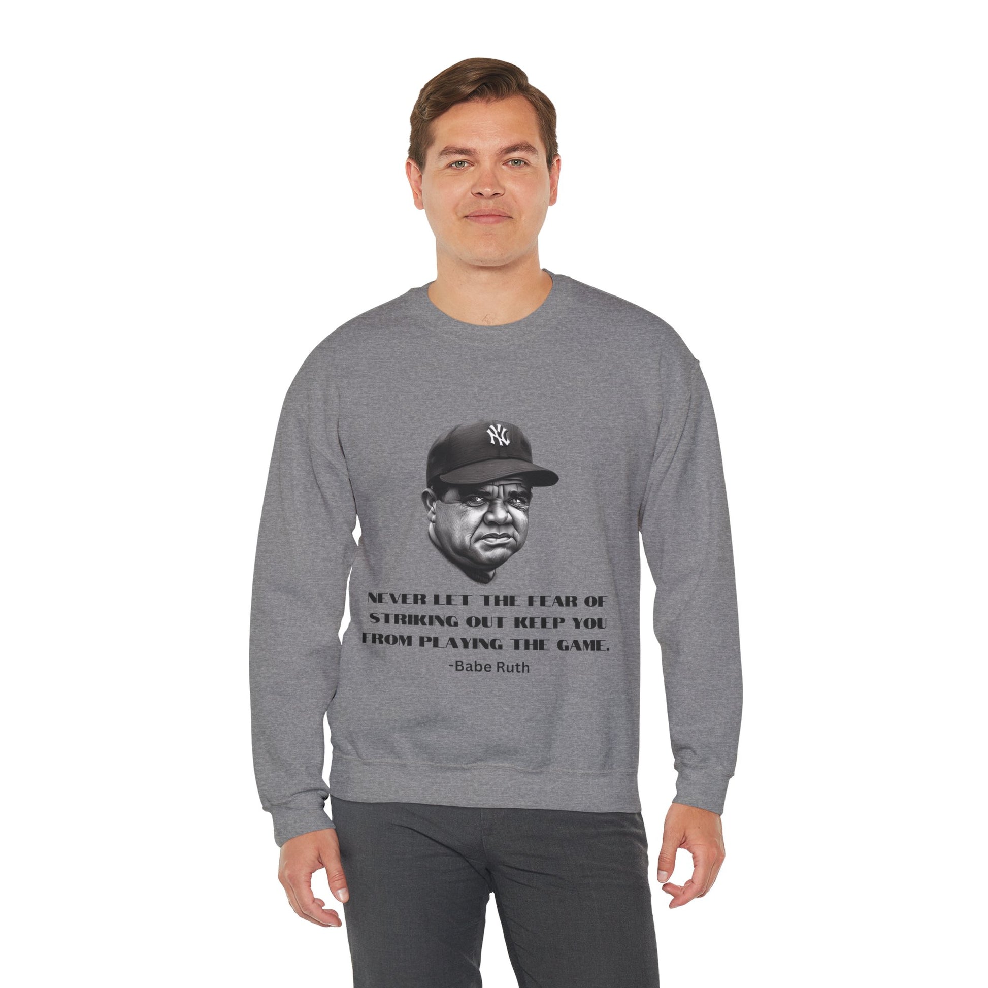 Strike Out Babe Ruth Men's Crewneck Sweatshirt (IW Grayscale Logo) - Sweet Baby Jeez Teez