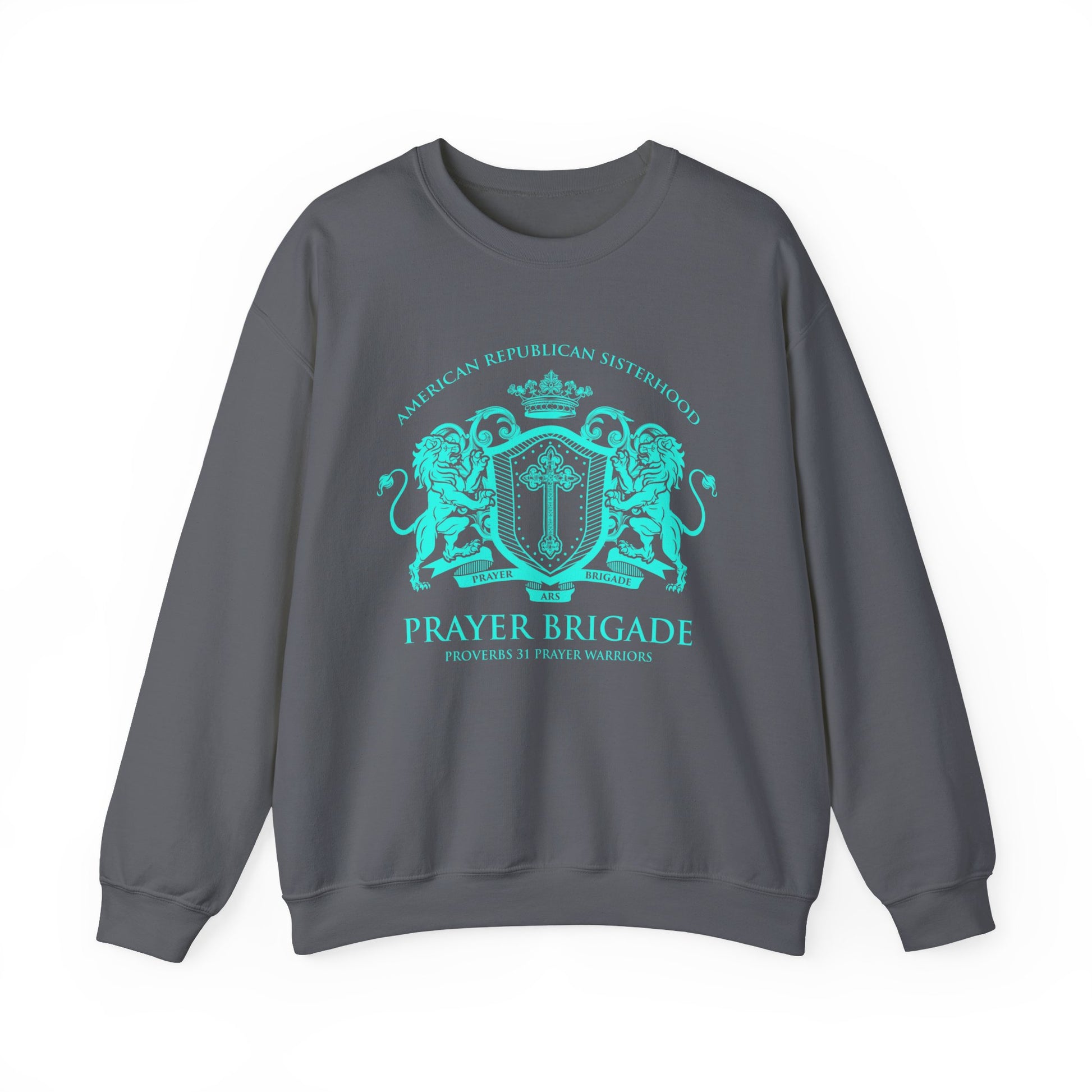 ARS Prayer Brigade Unisex Sweatshirt (Purple with Aqua Logo) - Sweet Baby Jeez Teez