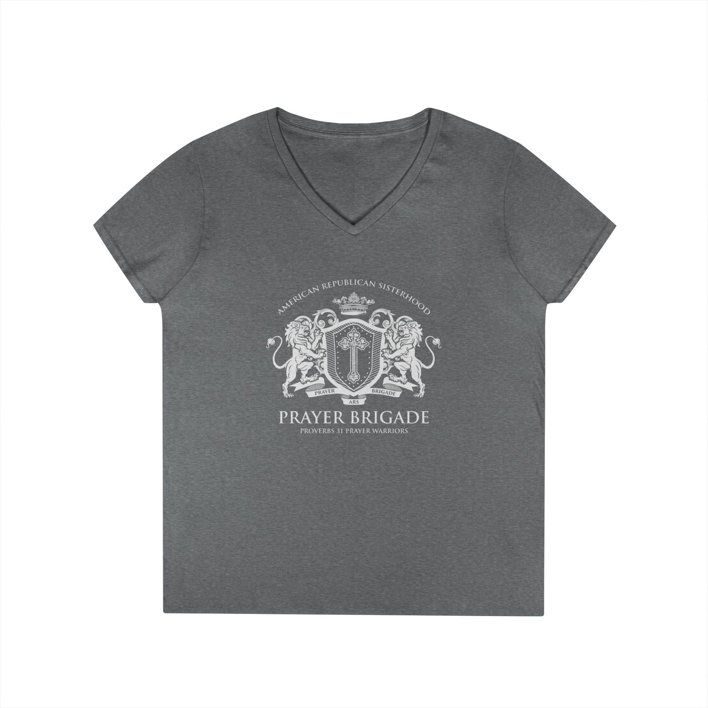 ARS Prayer Brigade Ladies' V-Neck T-Shirt (Light Gray with Light Gray Logo)