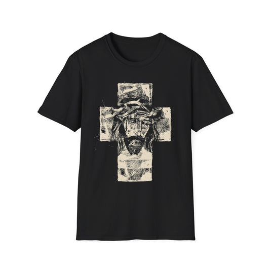 Christ Portrait on Cross Modern Logo Men's Tshirt - Sweet Baby Jeez Teez